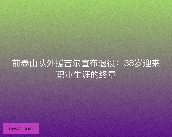 前泰山队外援吉尔宣布退役：38岁迎来职业生涯的终章